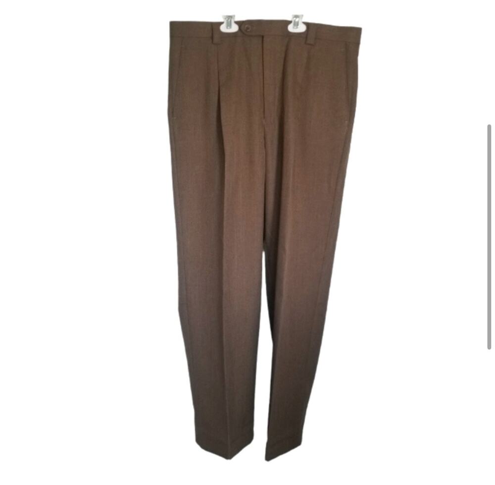 EJ Samuel Men’s 36W Brown Pleated Dress Pants Classic Tailored Fit